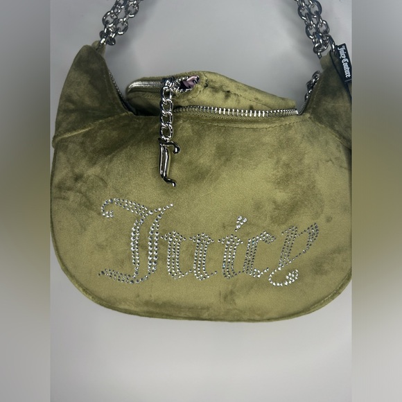 🇬🇧 UK Juicy Couture Moss Green Velour Hobo Bag - Picture 7 of 11